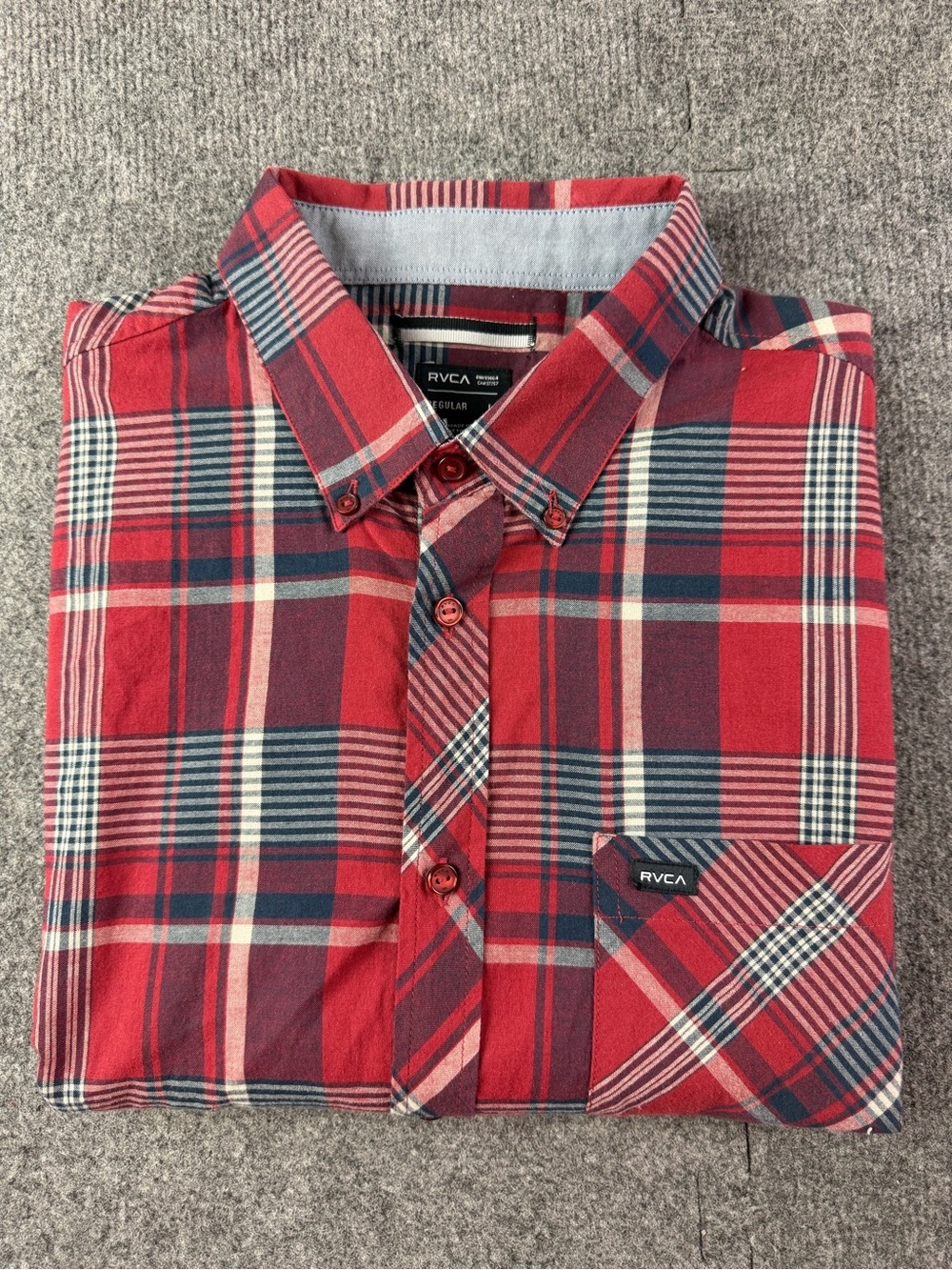 RVCA Regular Men’s 100% Cotton Short Sleeve Plaid Button Down Shirt Size L